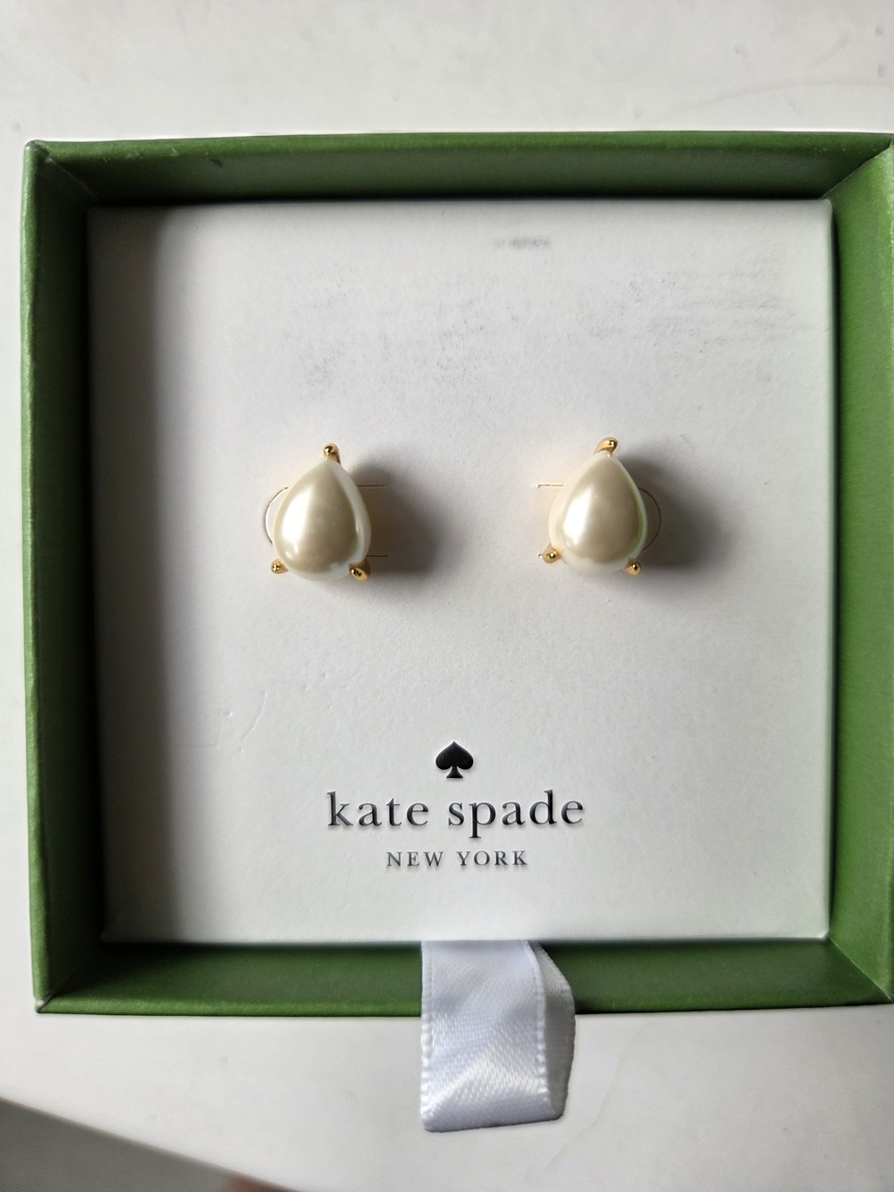 kate spade Gold-Accented Cream Teardrop Pearl Stud Earrings
